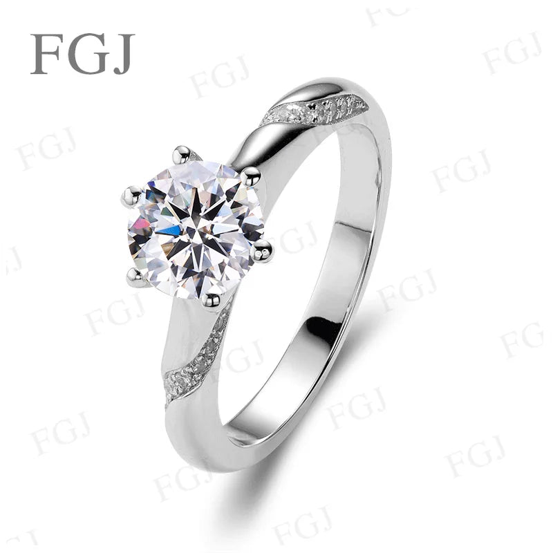 Moissanite Women Rings Straight-Shank 6 Prongs Psychic Style Ring S925 Women's Engagement Band Wedding Fashion Jewelry Gifts