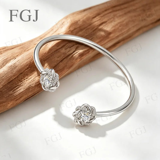2ct Moissanite Bracelet For Women 6.5MM D VVS1 925 Silver Gold Color Flower Bangle Hand Opening Cuffs Wedding Jewelry Gifts