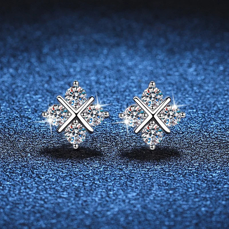 E019 Lefei Fashion Trendy Diamond-set Classic Moissanite Cross Square Stud Earrings For Women s925 Sterling Silver Party Jewelry