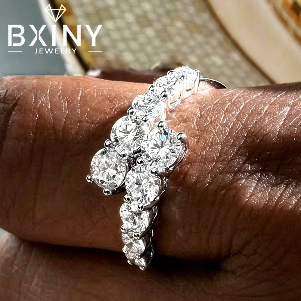 BXINY All Moissanite Open Ring 925 Sterling Silver GRA Certified Lab Diamond For Women Adjustable Wedding Band Gift Fine Jewelry