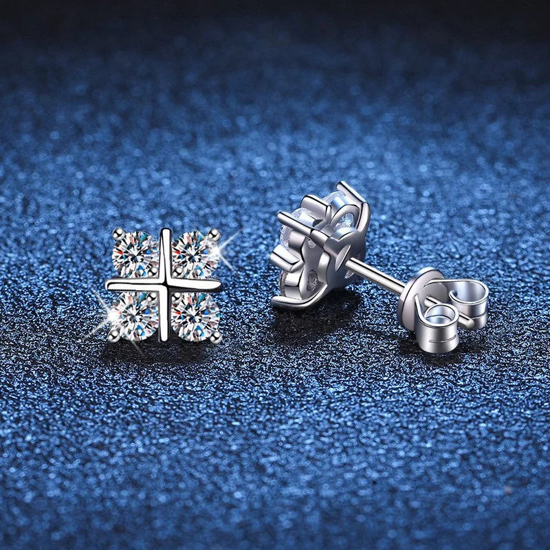 E019 Lefei Fashion Trendy Diamond-set Classic Moissanite Cross Square Stud Earrings For Women s925 Sterling Silver Party Jewelry