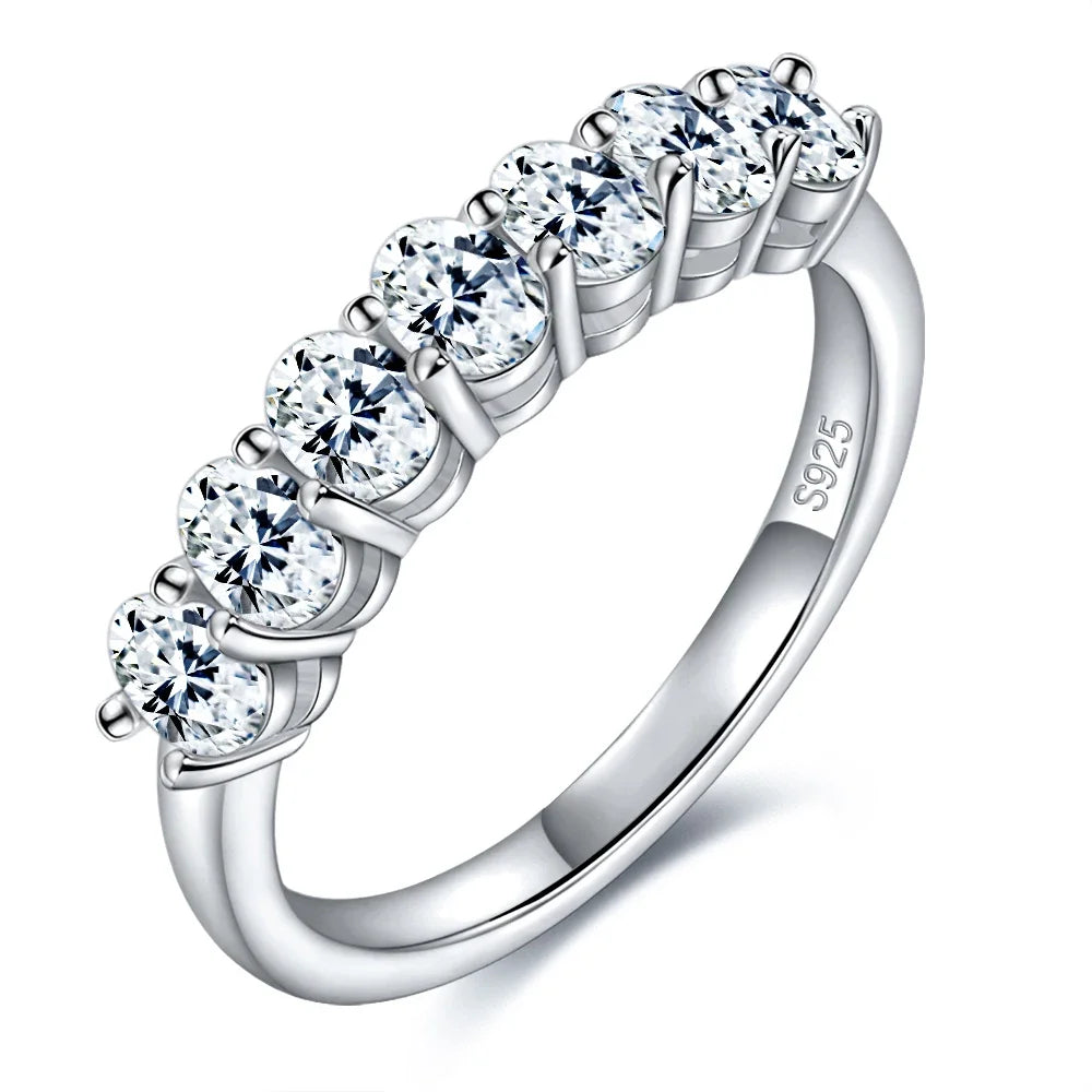 LinkerLove 7 Stones Oval Cut Moissanite Half Eternity Ring for Women S925 Sterling Silver Wedding Ring Anniversary Jewelry Gift