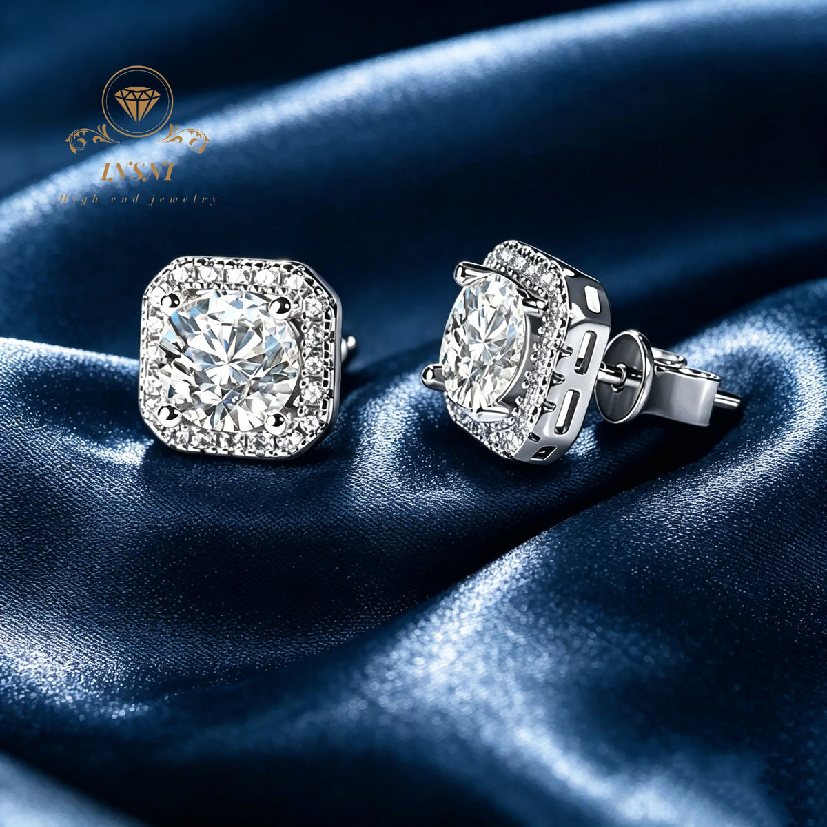 Moissanite Square Stud Earrings S925 Sterling Silver Light Luxury Men's and Women's Jewelry Affordable Gifts Daily Commuter