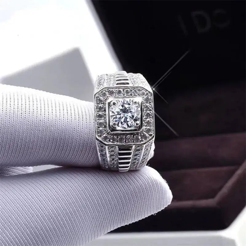 1CT Moissanite Men's Ring 925 Sterling Silver With Bright Fire Color Luxury Couple Wedding Band For Men 2026
