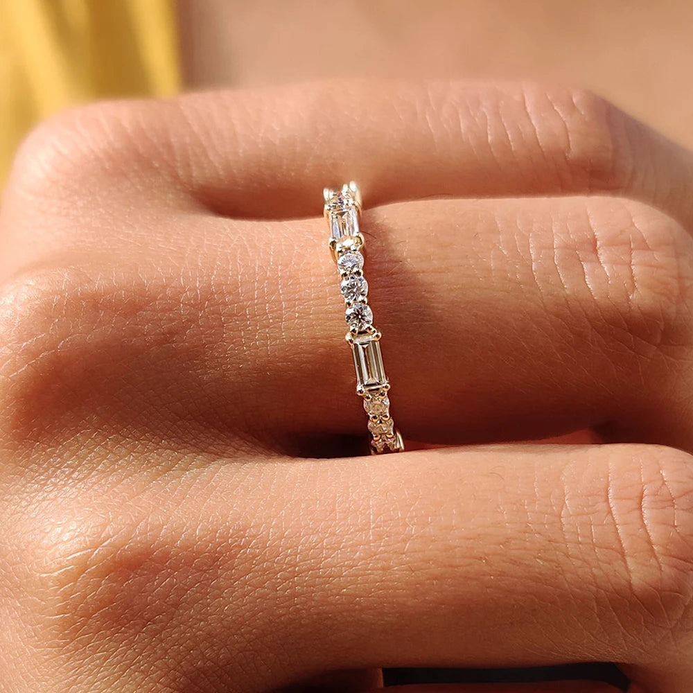 Round Baguette Cut Moissanite Wedding Bands for Women 925 Sterling Silver Full Eternity Matching Stackable Bridal Ring Jewelry