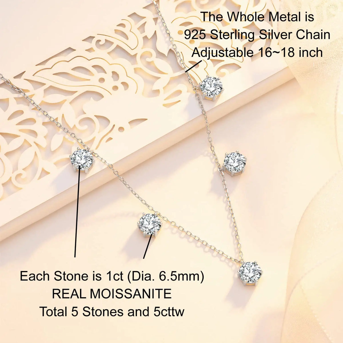 2.5-5CT Tennis Moissanite Necklace Chain for Women 925 Sterling Silver 5mm 6.5mm Bezel Diamond Necklaces Overlay Style Jewelry