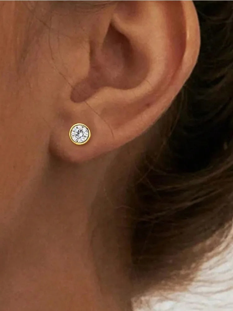 Real 0.5-1ct Moissanite Diamond Luxury Round Stud Earrings for Women 925 Sterling Silver Wedding Earring Fine Jewelry Gifts