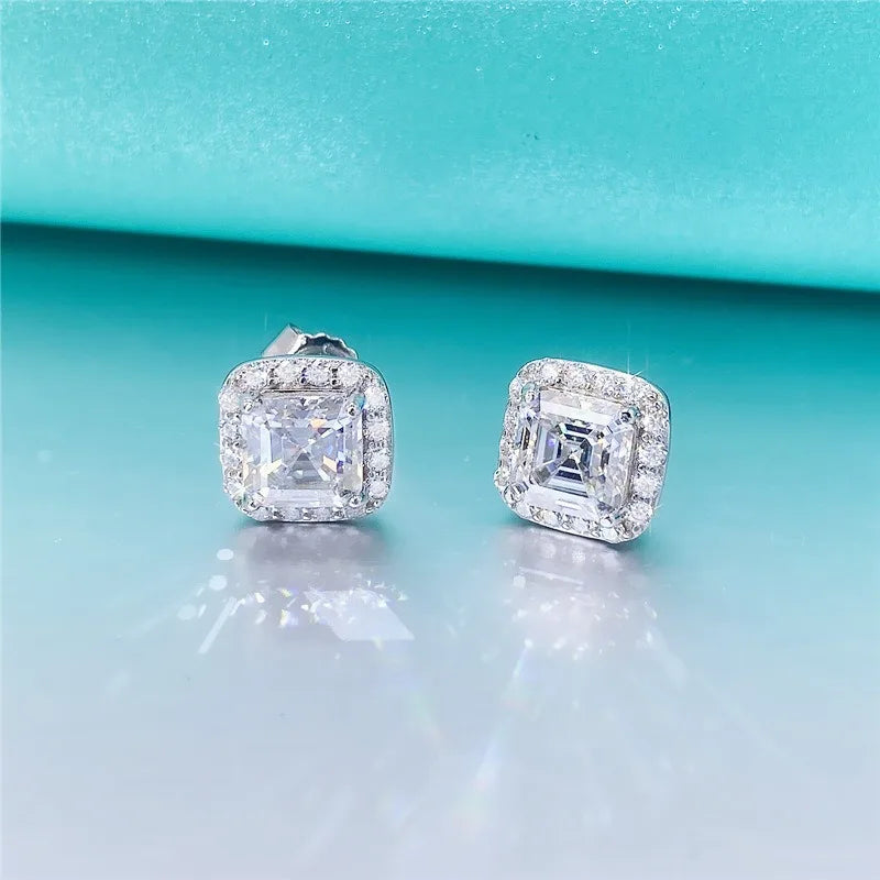 ICEBLING 925 Moissanite Stud Earrings Sterling Silver VVS Round Princess Cut  Screw Ear Studs For Men
