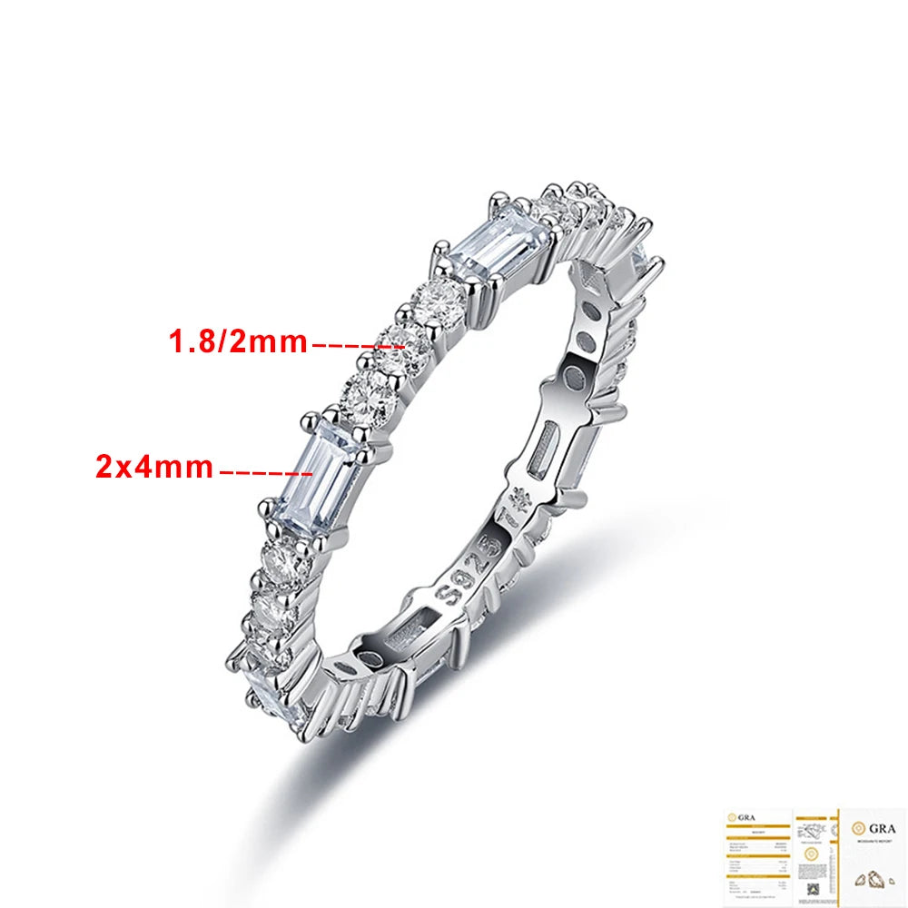 Round Baguette Cut Moissanite Wedding Bands for Women 925 Sterling Silver Full Eternity Matching Stackable Bridal Ring Jewelry