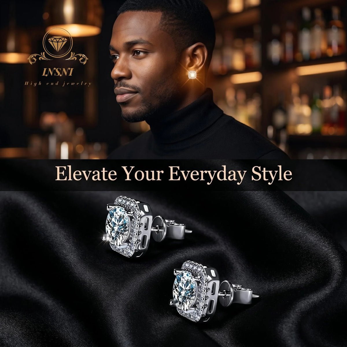 Moissanite Square Stud Earrings S925 Sterling Silver Light Luxury Men's and Women's Jewelry Affordable Gifts Daily Commuter
