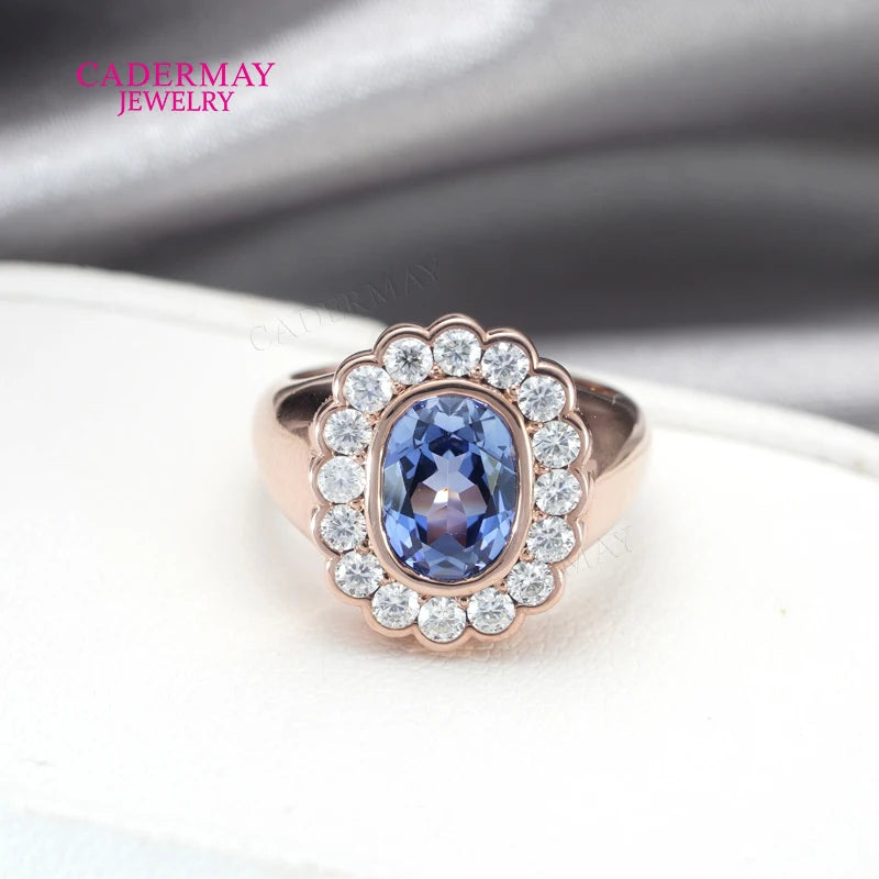Chic Dainty Pinky Ring 925 Silver 6x8mm Oval Shape Light Blue Lab Grown Sapphire Moissanite Halo Ring Women Men