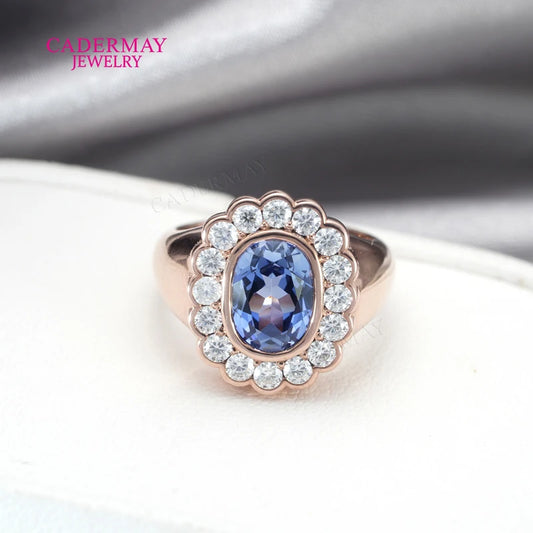 Chic Dainty Pinky Ring 925 Silver 6x8mm Oval Shape Light Blue Lab Grown Sapphire Moissanite Halo Ring Women Men