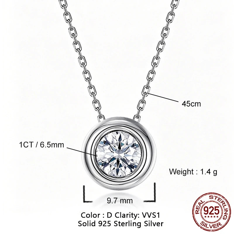 WES 1CT Moissanite Necklace 925 Sterling Silver D Color VVS1 Bezel Set Solitaire Pendant Necklace For Women Fine Jewelry Gift