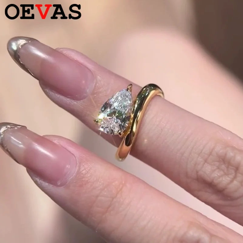OEVAS 1.5CT 3CT Pear Cut Moissanite Ring For Women 925 Sterling Silver 18K Gold Vermeil Wedding Band With Certificates