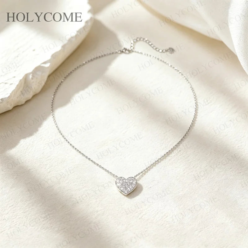 Moissanite Heart Pendant Necklace S925 Sterling Silver Elegant Diamond for Women Party Wedding Fine Jewelry Gift