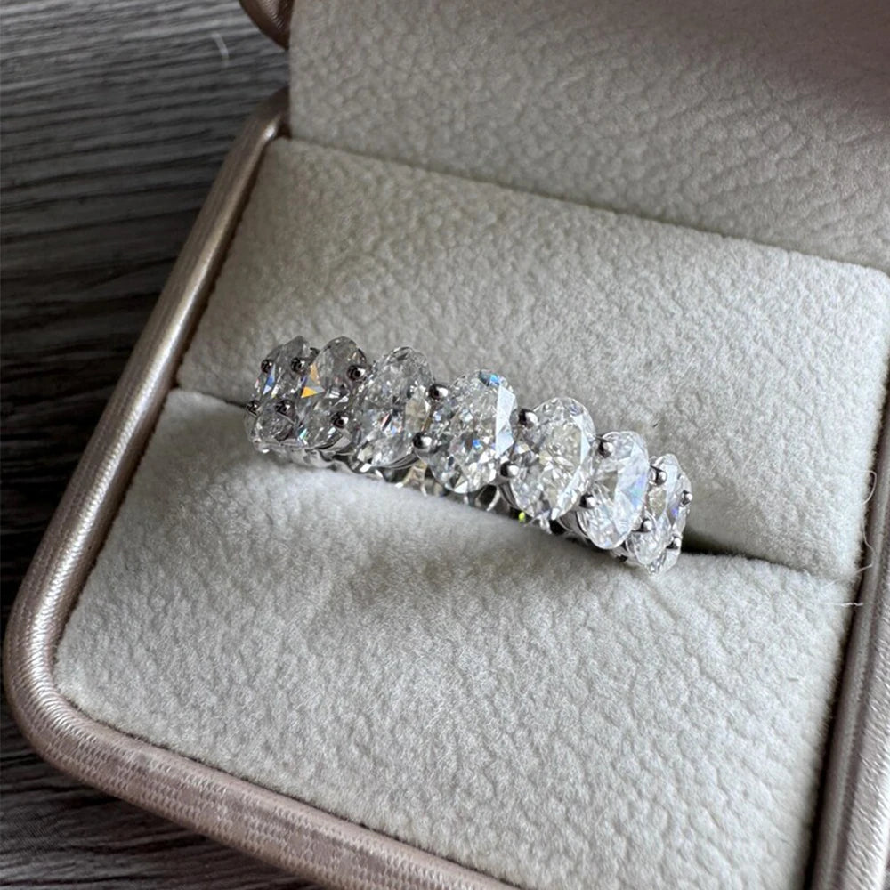 3x5mm Oval Cut Moissanite Eternity Ring for Women 925 Sterling Silver Stackable Band Engagement Wedding Ring Anniversary Jewelry