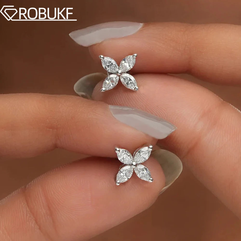 2.4cttw All Moissanite Stud Earrings For Women Marquise Cut Flower Diamond 925 Sterling Silver Wedding Jewelry with Certificates