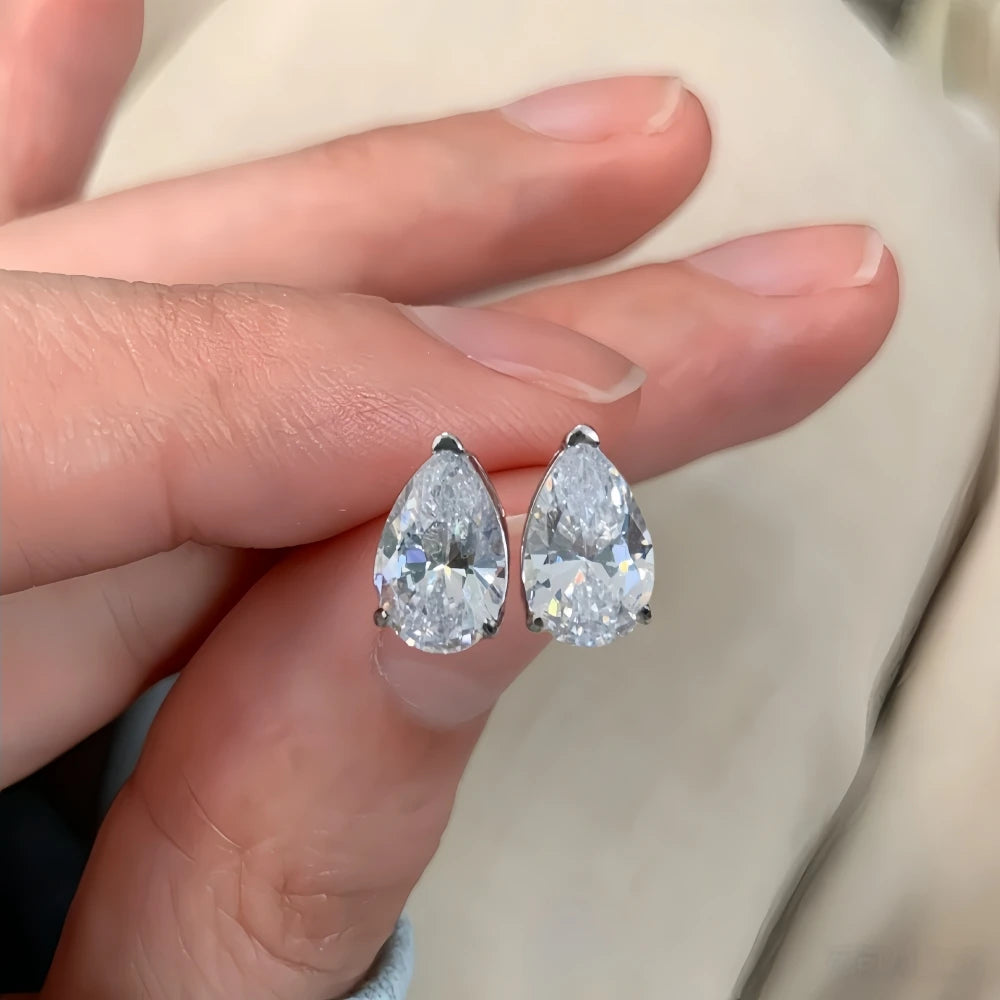 0.5-4Ct Pear Cut/Water Drop Moissanite Earrings Minimalist Stylish Stud Earrings for Women S925 Sterling Silver with Certificate