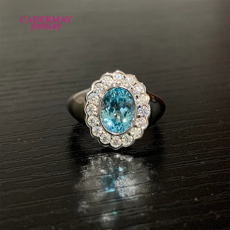 Chic Dainty Pinky Ring 925 Silver 6x8mm Oval Shape Light Blue Lab Grown Sapphire Moissanite Halo Ring Women Men