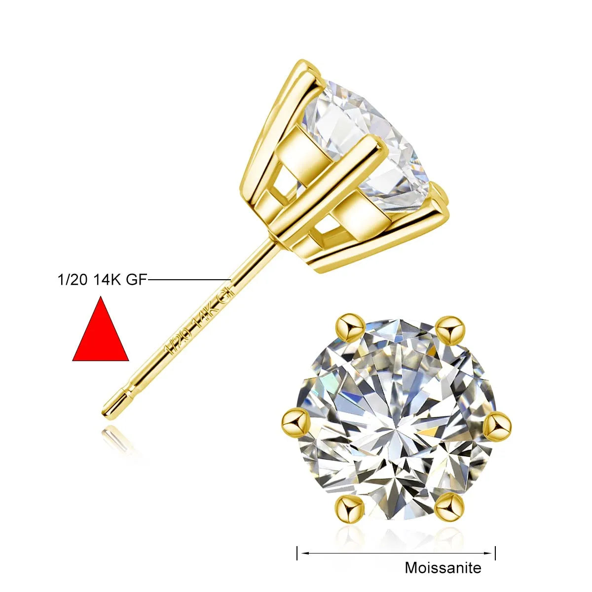SDOOU 14k Gold Filled Moissanite Stud Earrings 0.5/1/2/3ct Round cut For Women Engagement Birthday Party Wedding Jewelry Gifts