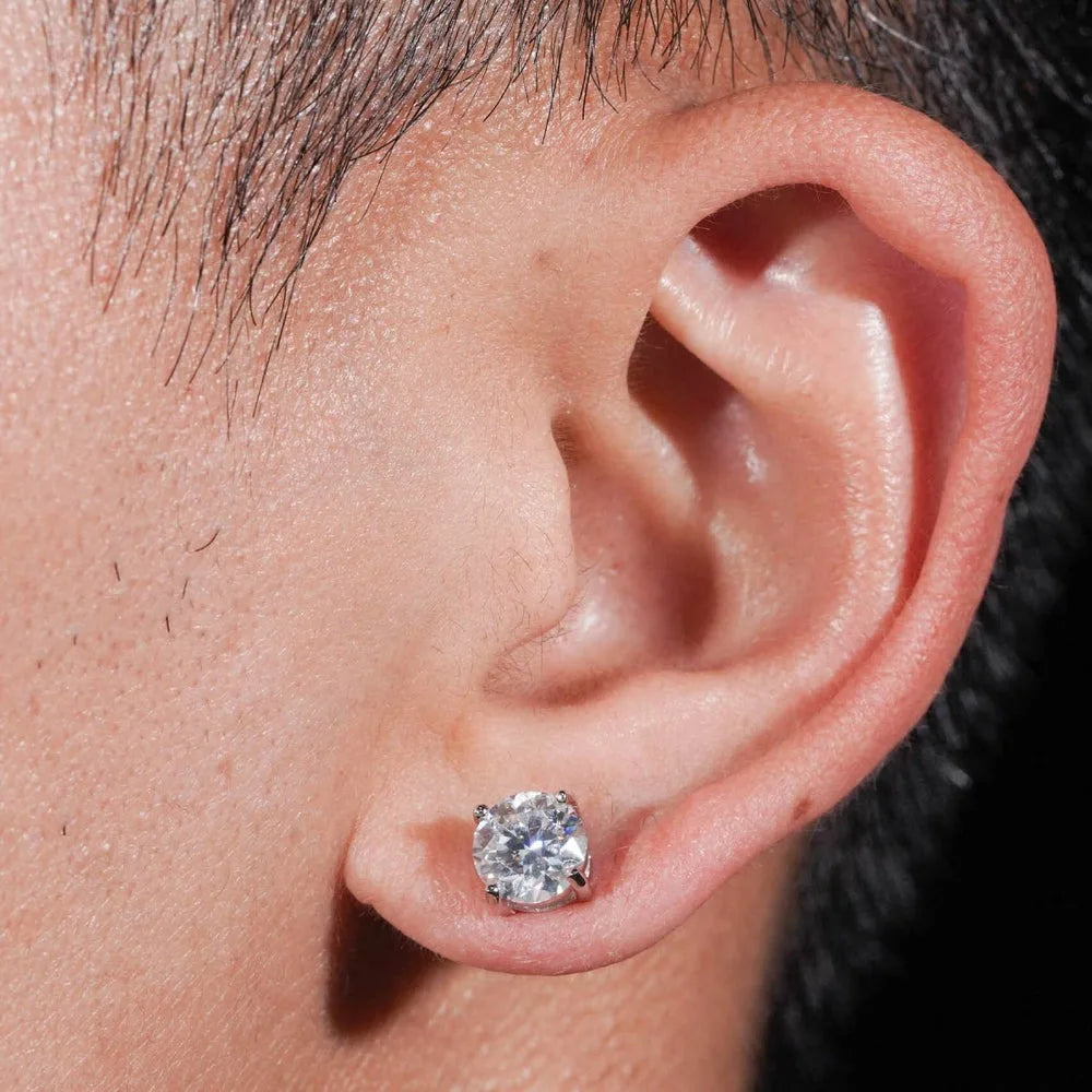 ICEBLING 925 Moissanite Stud Earrings Sterling Silver VVS Round Princess Cut  Screw Ear Studs For Men