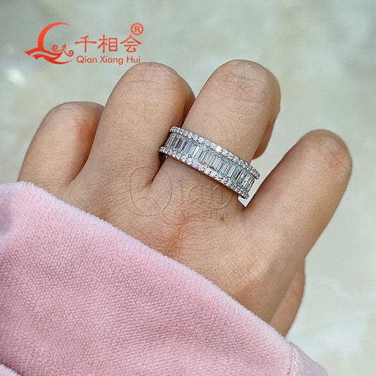 925 Sterling Silver Eternity Band Ring with 2*4mm Baguette And round Moissanite - Jewelry Engagement Ring for Ladies And Men