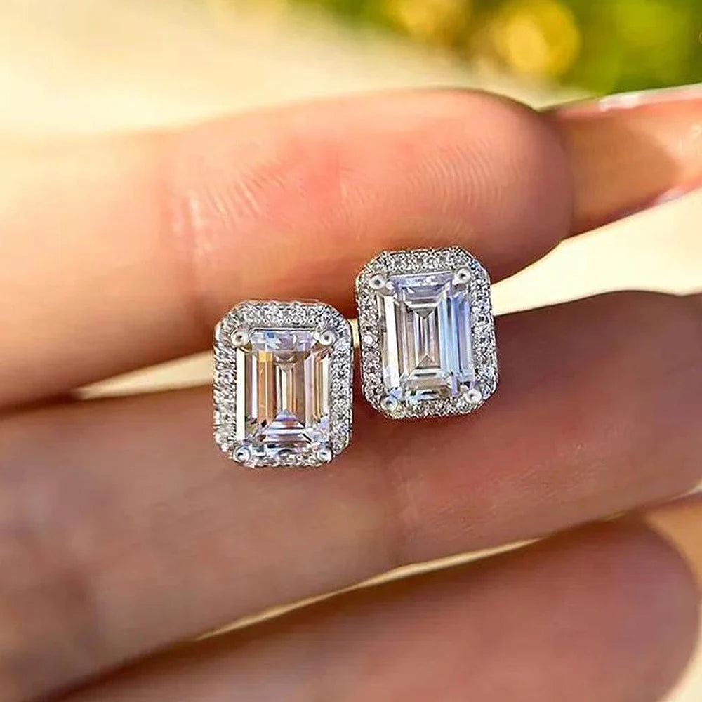 0.5–2 CT Emerald Cut Halo Moissanite Stud Earrings