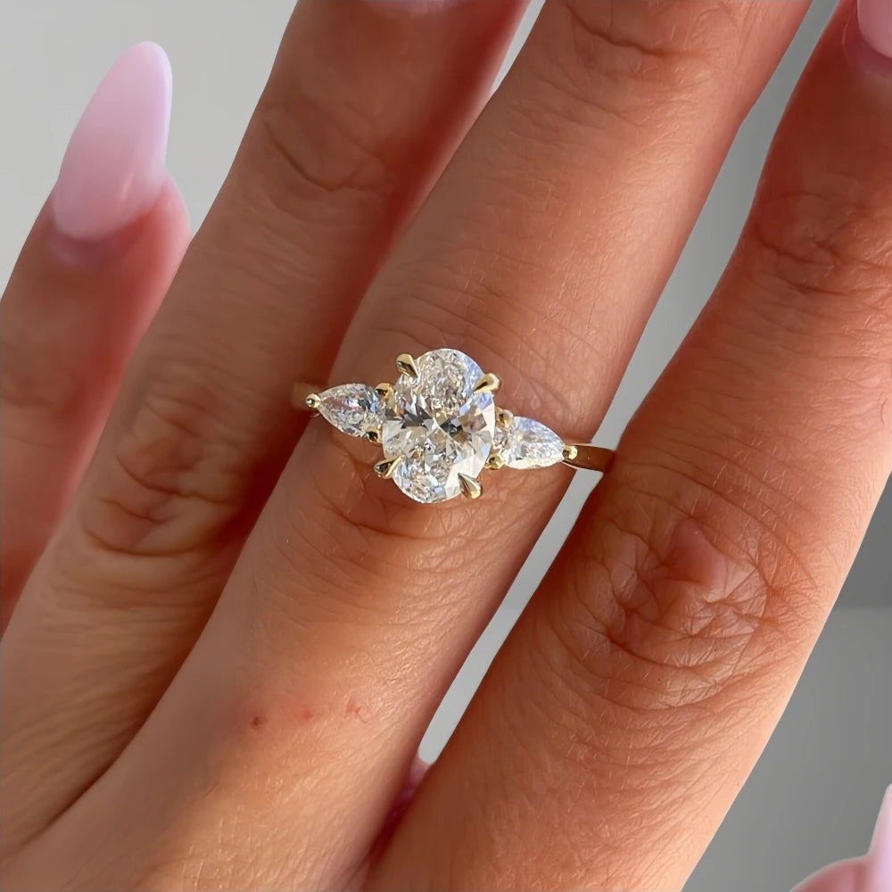 1-8 Ct Oval Cut Moissanite Engagement Ring Oval Three-stone Diamond Wedding Ring for Women 925 Sterling Silver with Certificate
