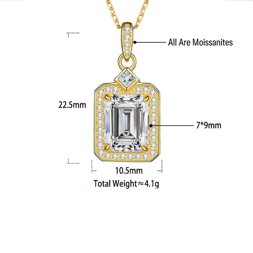 7*9MM 2CT Moissanite Pendant Emerald Cut S925 Sterling Silver Necklace for Woman Party Jewelry Gift