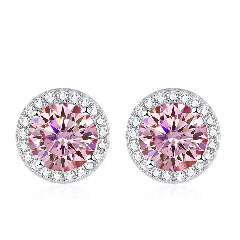 Tezzc Moissanite Stud Earrings for Women 925 Sterling Silver Green Blue Pink Red Black Blue Sparkling Moissanite Studs Earring
