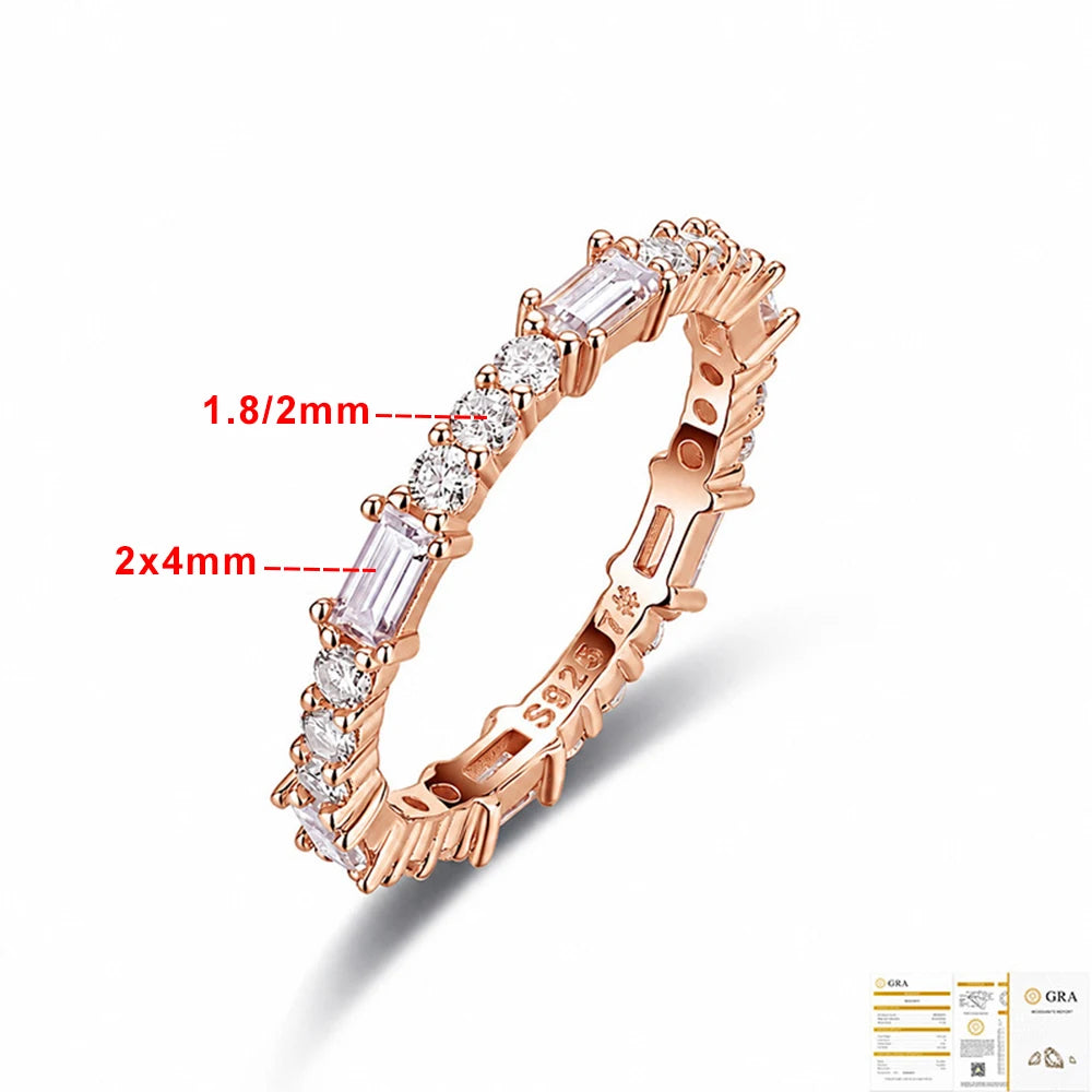 Round Baguette Cut Moissanite Wedding Bands for Women 925 Sterling Silver Full Eternity Matching Stackable Bridal Ring Jewelry