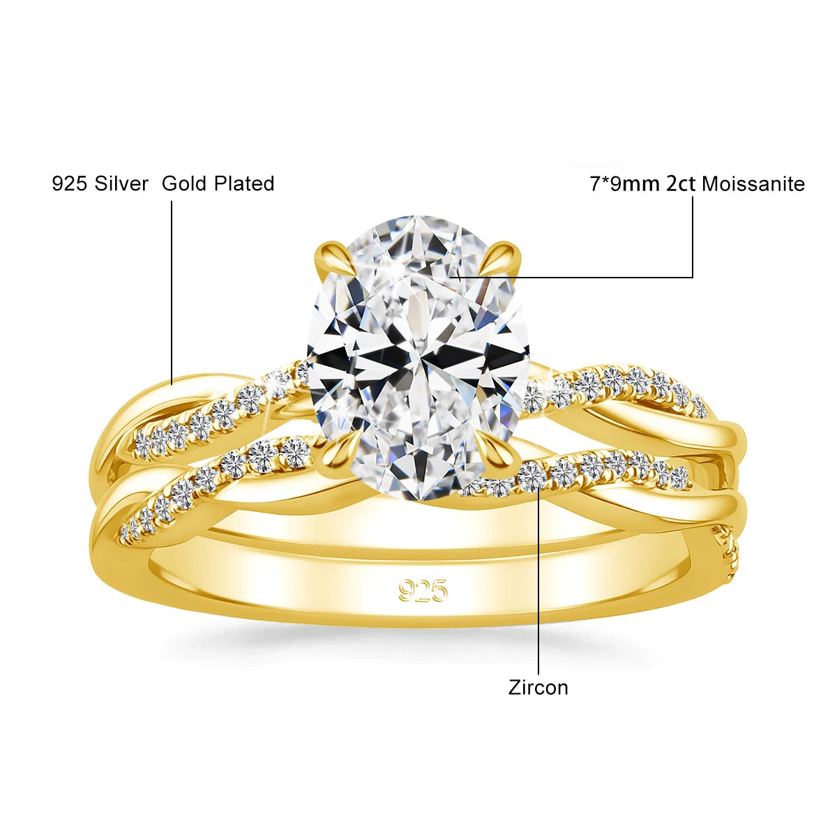 Oval Cut Moissanite Bridal Ring Set 2CT 925 Silver Brilliant Twisted Band Wedding Set Elegant Gift for Women Anniversary Jewelry