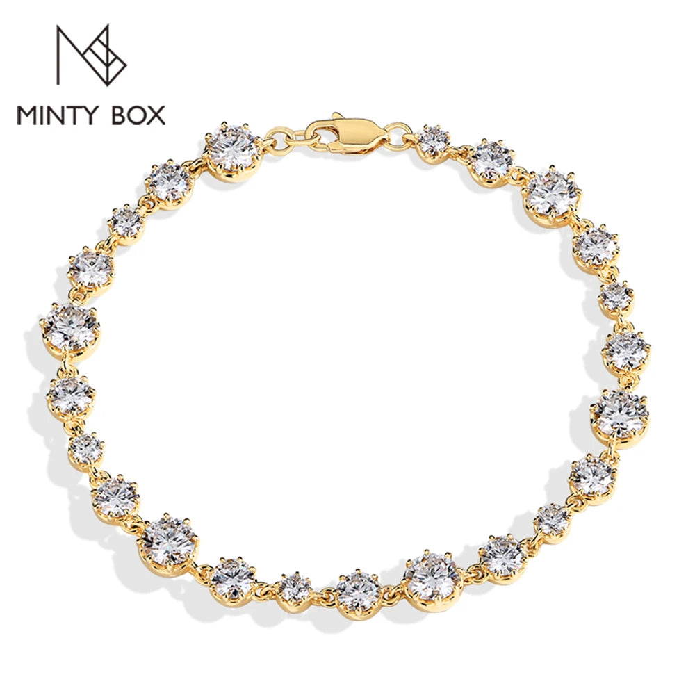 MINTYBOX Round Cut Moissanite Bracelets S925 Sterling Silver Lobster Clasp Tennis Bracelet for Women Men Luxury Wedding Jewelry
