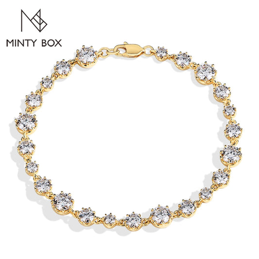 MINTYBOX Round Cut Moissanite Bracelets S925 Sterling Silver Lobster Clasp Tennis Bracelet for Women Men Luxury Wedding Jewelry