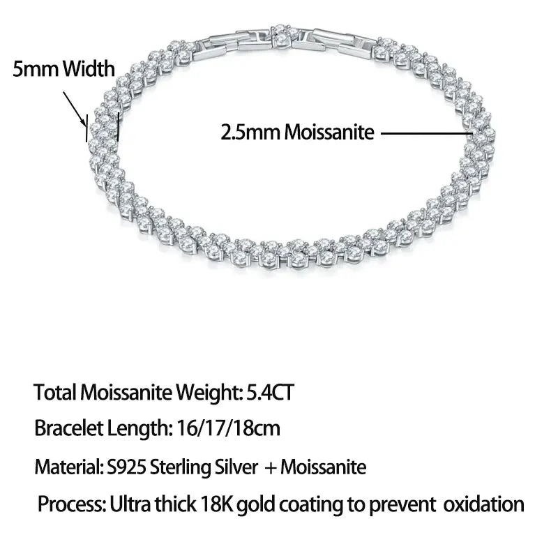 LinkerLove 925 Silver 2.5mm Moissanite Tennis Bracelet White Gold Plated Hypoallergenic Luxury Jewelry for Women Wedding Jewelry
