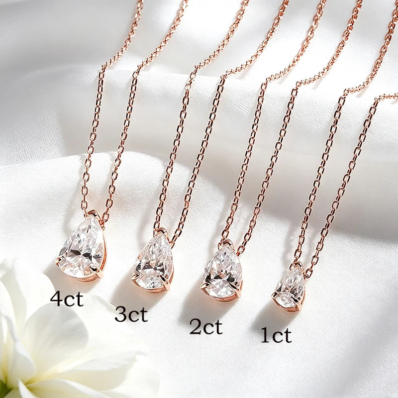 Smyoue Certified 1CT 2CT 3CT 4CT Moissanite Necklace for Women 100% S925 Sterling Silver Pear Cut D VVS1 Pendant Dropshipping