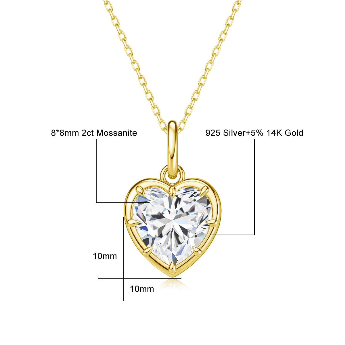 Heart Shape Necklace Pendant 2CT D Color Moissanite 14K Gold Filled for Girlfriend Fiancée Gift  Valentine's Day Gifts Romantic