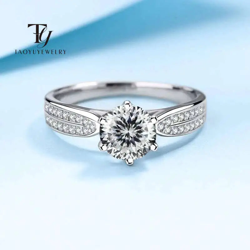 1CT 6.5MM D Color VVS GRA Moissanite Ring For Charm Lady 925 Sterling Silver Female Fine 925 Sterling Silver Jewelry Wholesale