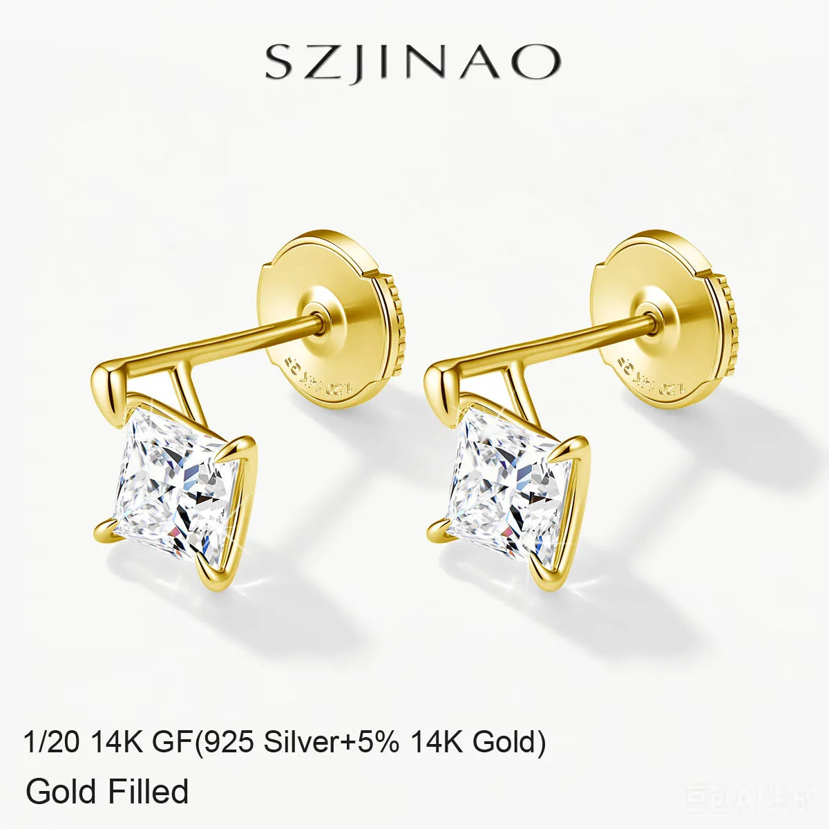 Au585 Moissanite Diamond Earrings D Color Princess Cut Solid 14K Gold Filled Ear Studs for Women Valentine's Day Birthday Gift