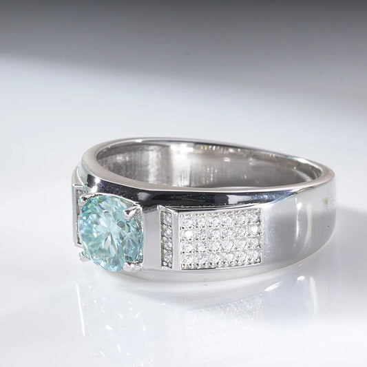 Moissanite Rings For Men Round Cut Blue Green Color Moissanite Ring Luxury 2023 Male Moissanite Ring Dating Party Gift
