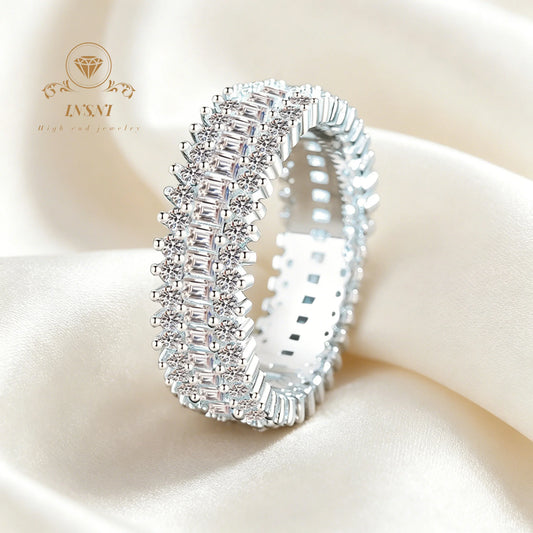 S925 Sterling Silver Full Moissanite Ring Affordable Light Luxury Jewelry Gift Non-Allergy Thick Electroplating Daily Wear