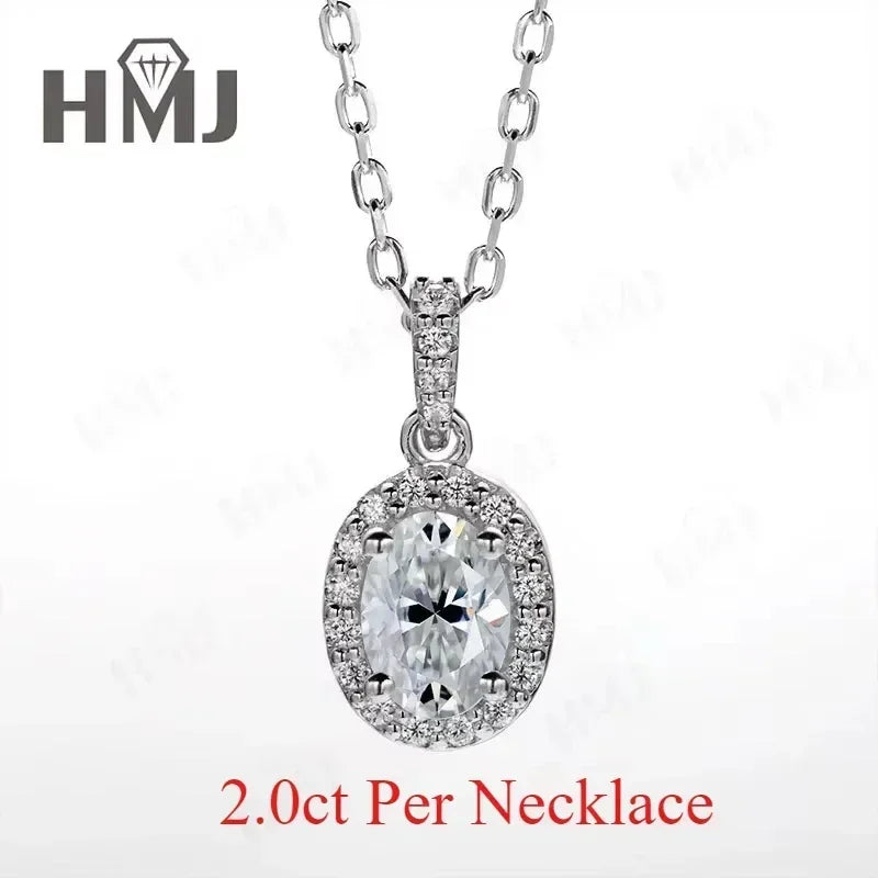 100% 925 Sterling Silver Plated 18K White Gold Moissanite Oval Cut Earring Necklace Jewelry Set  For Women Fine Anniversary Gift