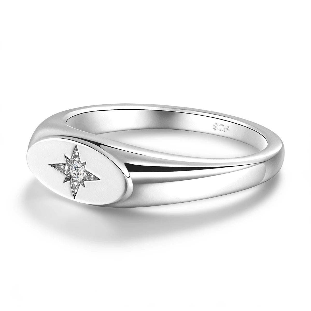 925 Sterling Silver Signet Ring Brilliant Moissanite Eight Pointed North Star Finger Ring Minimalist Promise Statement Jewelry