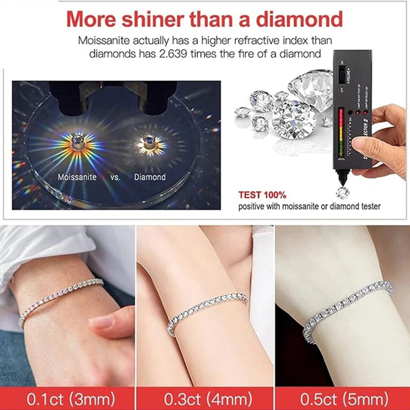 Real Moissanite Tennis Bracelet for Women Men 3.0mm Lab Diamond Bangle with Certificates 925 Sterling Silver Fine Jewelry