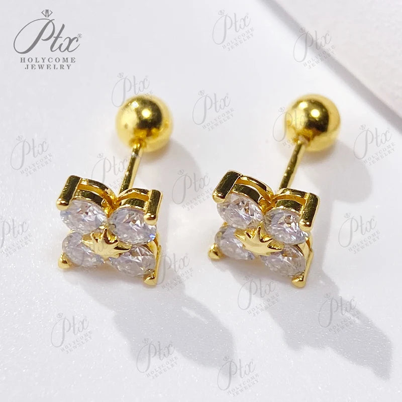 Moissanite Stud Earrings 925 Sterling Silver Screw-Back Piercing Ear Jewelry for Women Men Gifts