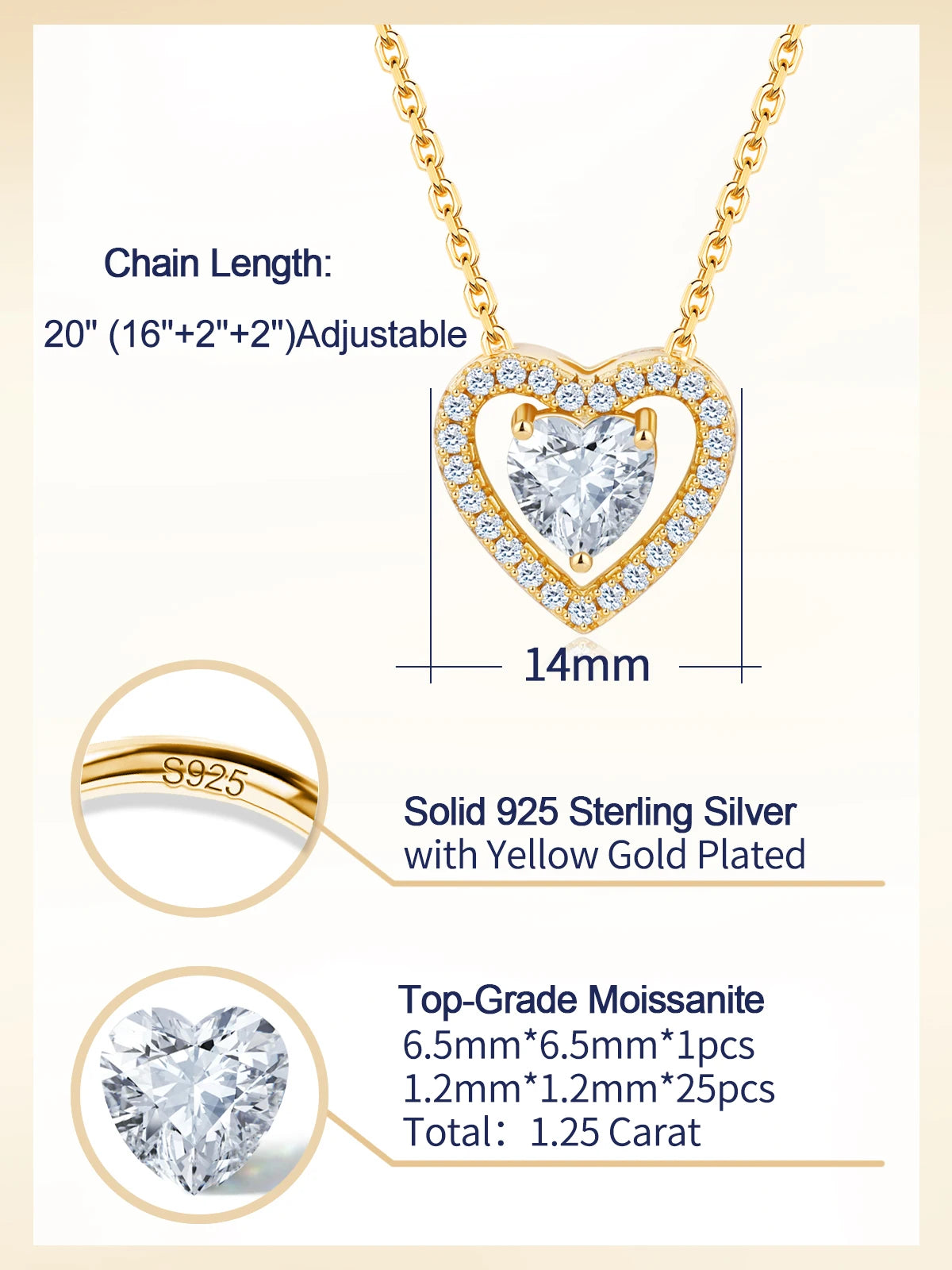 TYYL Moissanite Heart Pendant Necklace for Women Romantic Love Pendant 925 Sterling Silver Elegant Daily Wear Fine Jewelry Gift
