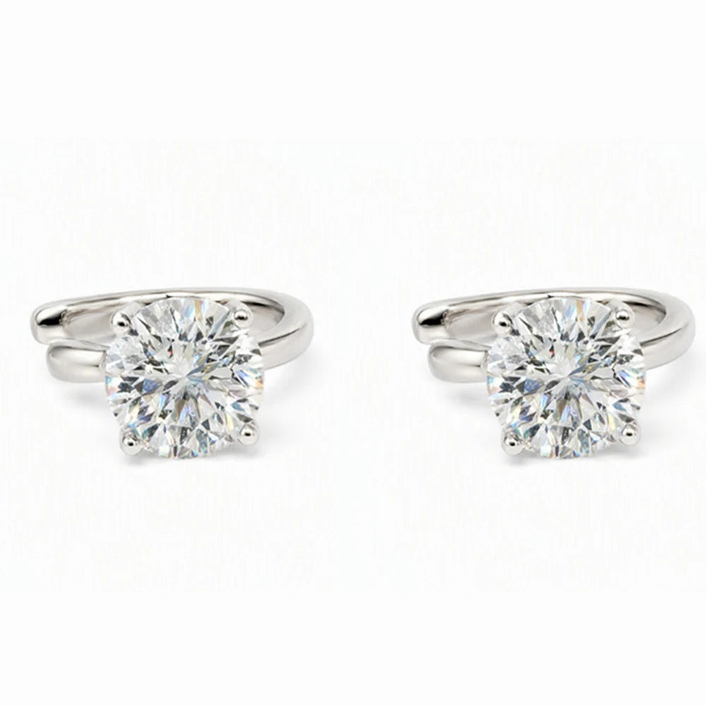 Certified 2CT Round Solitaire Moissanite Open Ear Cuff For Women S925 Silver Lab Diamond Minimalist Unique Earrings No Piercing