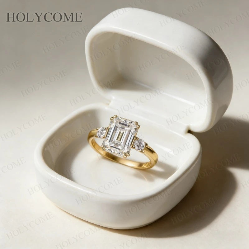 925 Sterling Silver Moissanite Ring GRA Certified Emerald Cut D Color VVS1 Classic Design Hypoallergenic Perfect for Daily Wear