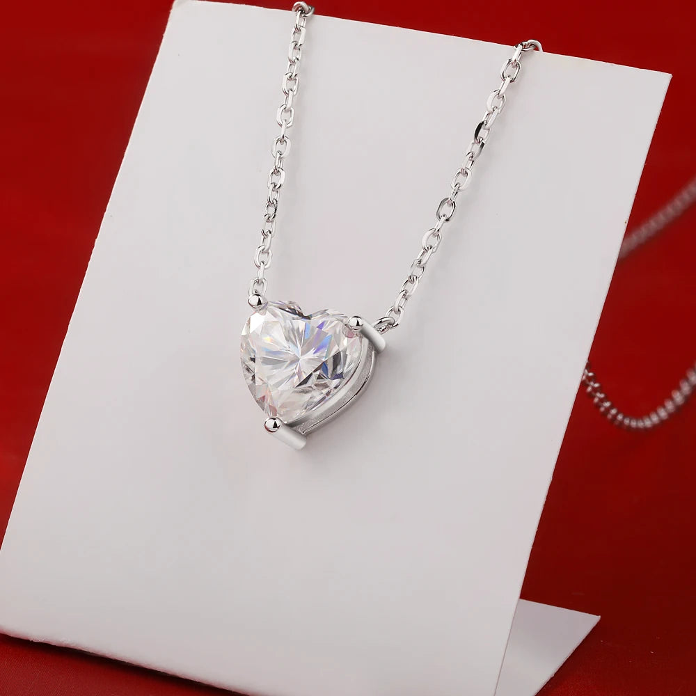 BXINY 1/2/3Carat Heart Cut Moissanite Pendant Necklace 100% S925 Silver Solitaire Diamond Neck Chain for Women Fine Jewelry Gift