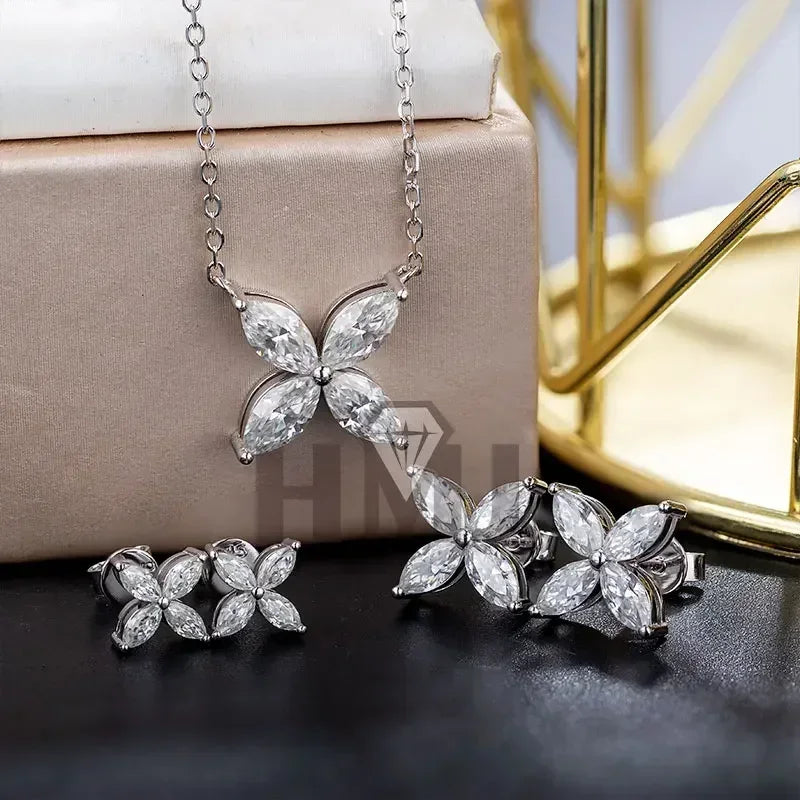 Moissanite Earrings Necklace Set 925 Sterling Silver Platinum Plated D Color Sparkling Jewelry For Women Gift With Certificate